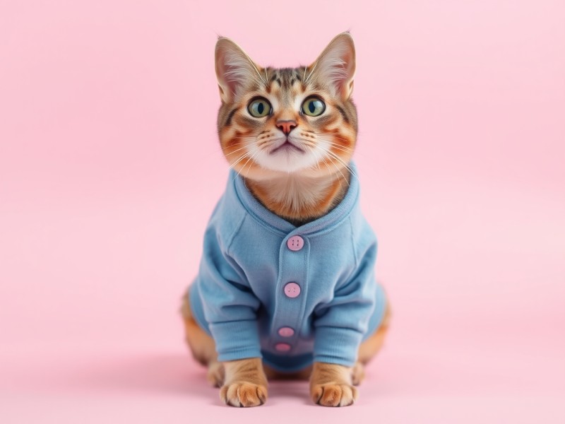 cat wearing a blue sweater: pet clothing brand name ideas